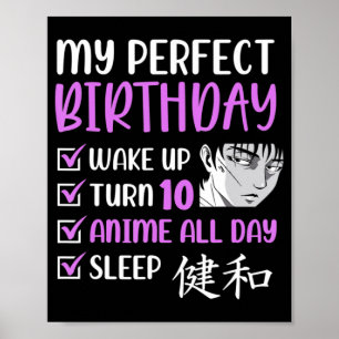 Póster Fiesta de cumpleaños de Anime de 10 años 10 Chica