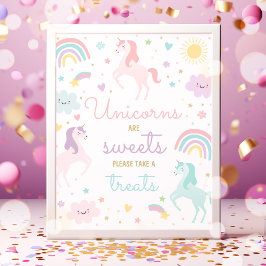 Póster Fiesta de cumpleaños de arcoiris Unicornio para du