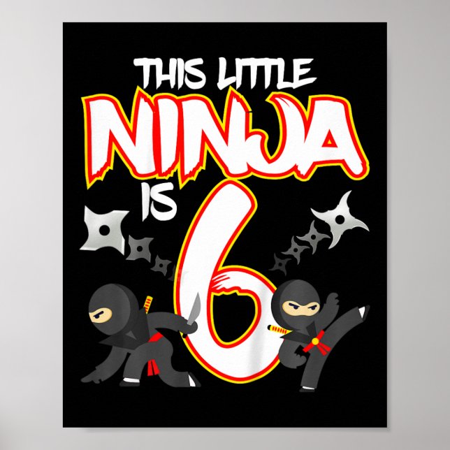 Póster Fiesta de cumpleaños de artes marciales ninja de 6 (Frente)