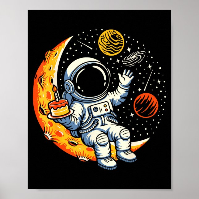 Póster Fiesta de cumpleaños de astronauta en la luna past (Frente)