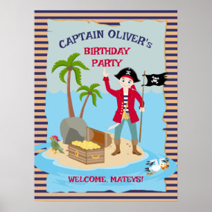 Póster Fiesta de cumpleaños de bienvenida para barco pira