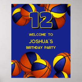 Póster fiesta de cumpleaños de blue gold basketball