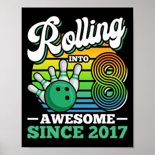 Póster Fiesta de Cumpleaños de Bolos Cumpliendo 8 Años Ni