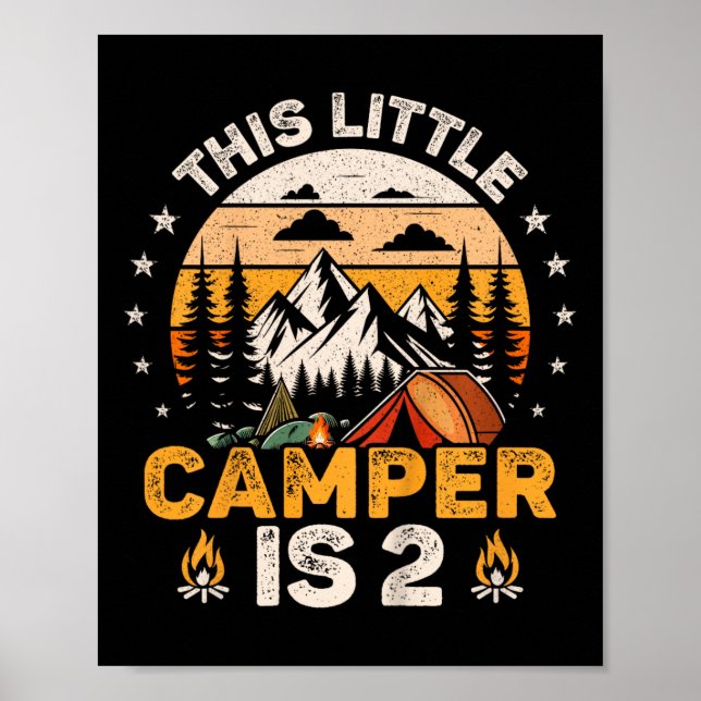 Póster Fiesta de cumpleaños de camping de 2 años niña niñ (Frente)