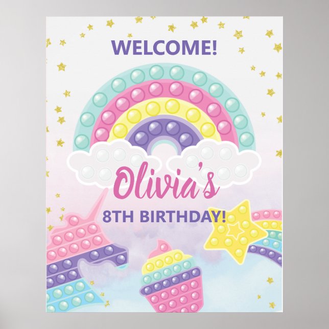 Póster Fiesta de cumpleaños de chica Pop It Fidget (Frente)
