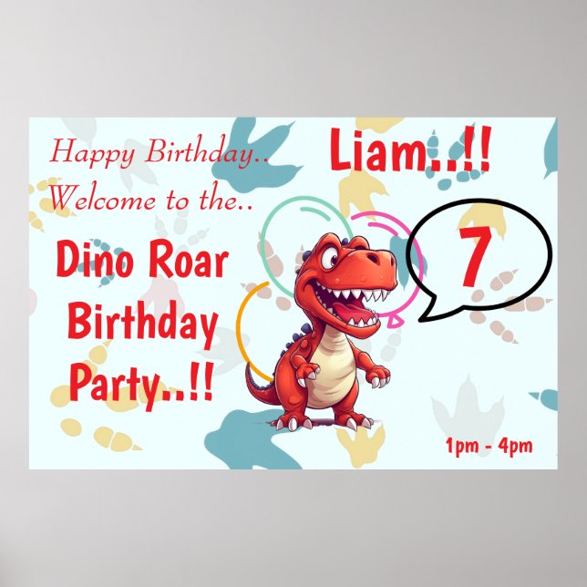 Póster Fiesta de cumpleaños de Dino Roar (Frente)