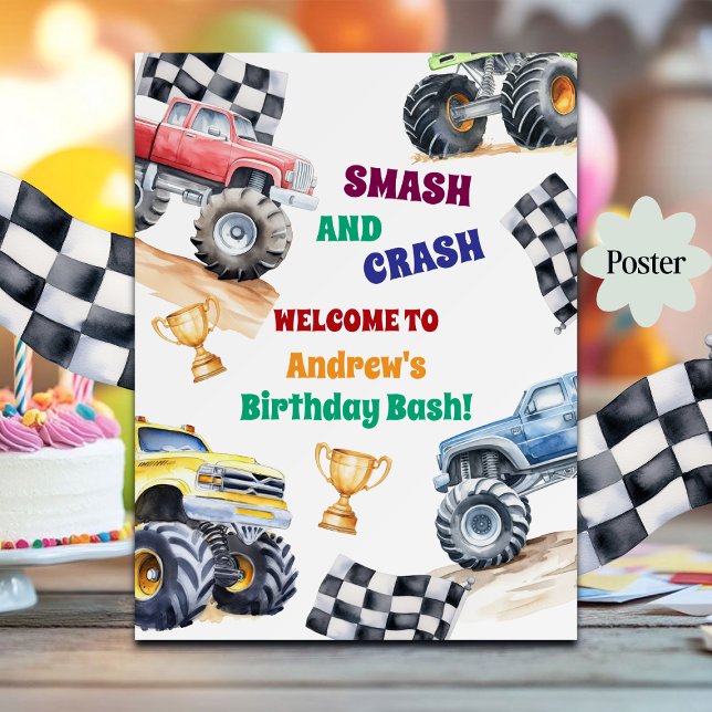 Póster Fiesta de Cumpleaños de divertidos camiones monstr (Subido por el creador)
