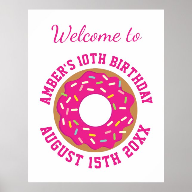 Póster Fiesta de cumpleaños de Doughnut Tema de bienvenid (Frente)