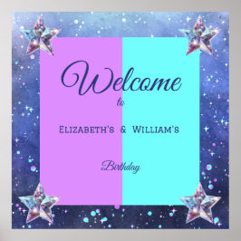 Póster Fiesta de cumpleaños de espacio gemelo en conjunto