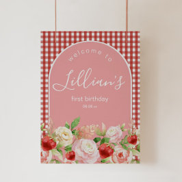 Póster Fiesta de cumpleaños de fresa o bienvenida a Baby