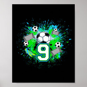 Póster Fiesta de cumpleaños de fútbol número 9 para niño 