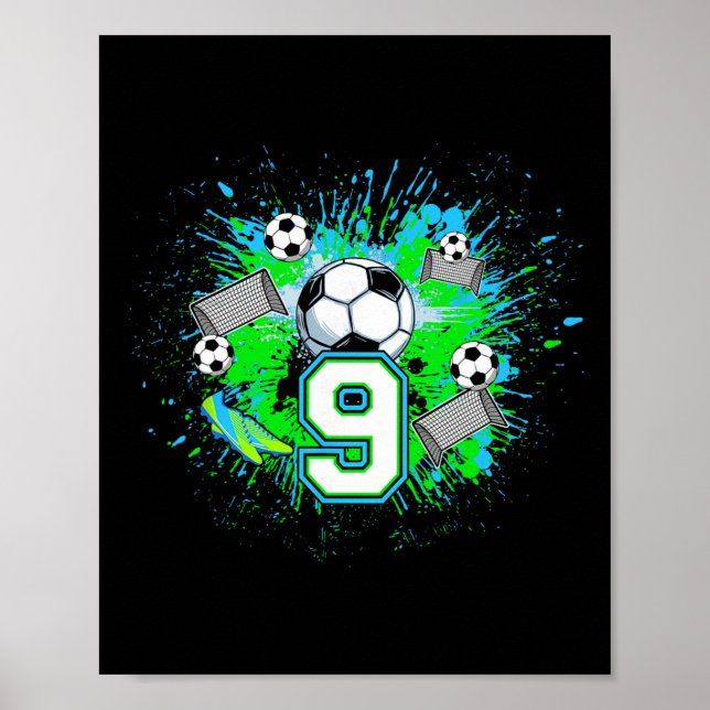 Póster Fiesta de cumpleaños de fútbol número 9 para niño  (Frente)