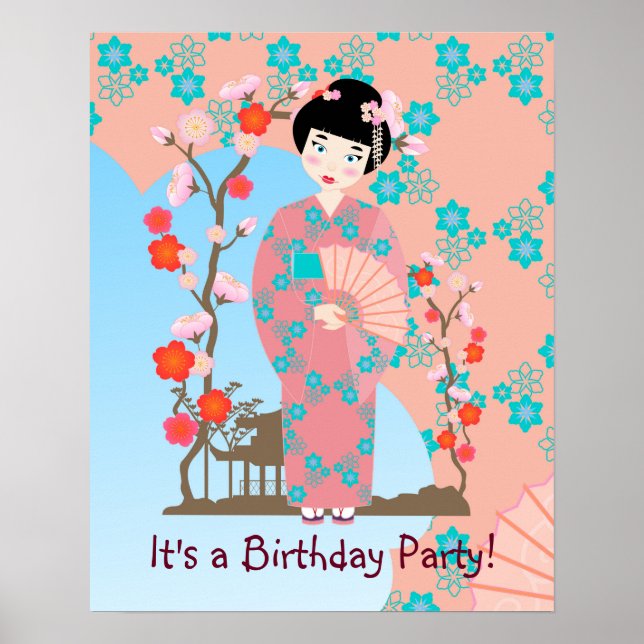 Póster Fiesta de cumpleaños de Geisha chica (Frente)