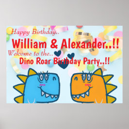 Póster Fiesta de cumpleaños de gemelos Dino Roar
