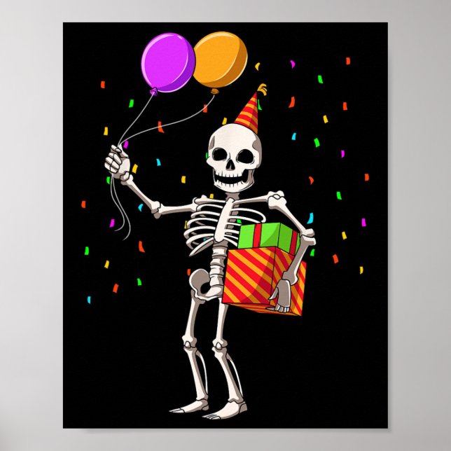 Póster Fiesta de cumpleaños de Halloween Skeleton Cumplea (Frente)