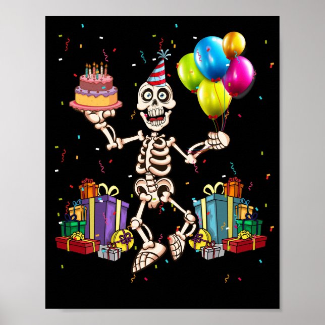 Póster Fiesta de cumpleaños de Halloween Skeleton Cumplea (Frente)