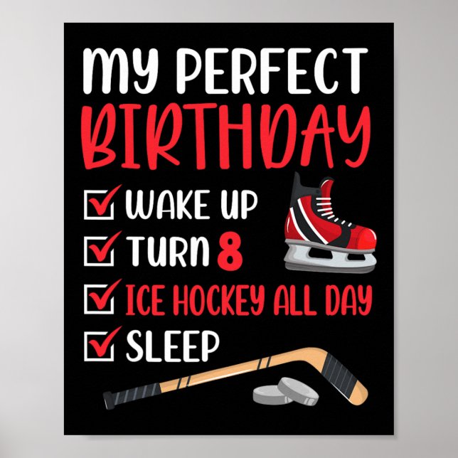 Póster Fiesta de cumpleaños de hockey sobre hielo de 8 añ (Frente)