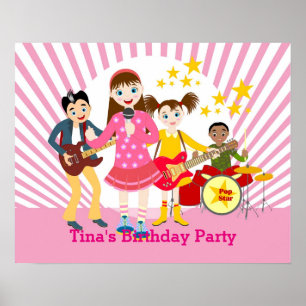 Póster Fiesta de cumpleaños de la estrella pop chica