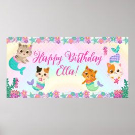 Póster Fiesta de cumpleaños de la sirena del gato Meowmai