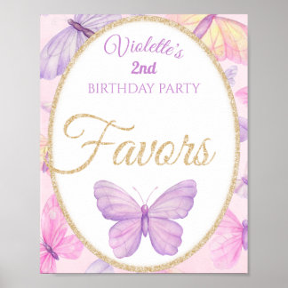Póster Fiesta de cumpleaños de mariposa rosa y morada