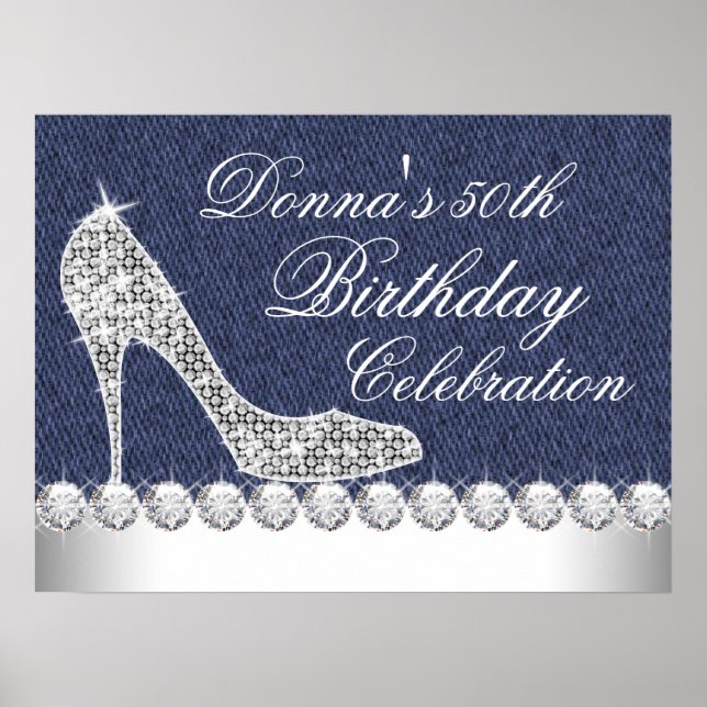 Póster Fiesta de cumpleaños de mezclilla y diamantes (Frente)