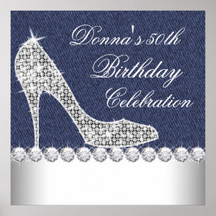 Póster Fiesta de cumpleaños de mezclilla y diamantes