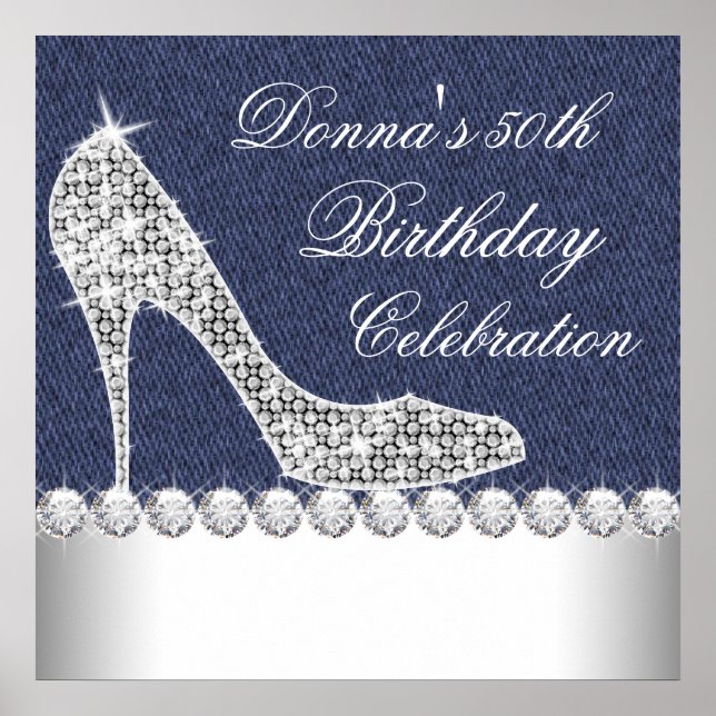 Póster Fiesta de cumpleaños de mezclilla y diamantes (Frente)