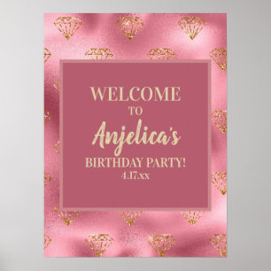 Póster Fiesta de cumpleaños de niña con diamantes de purp