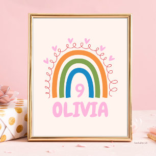 Póster Fiesta de Cumpleaños de Niña Diseño de Arcoíris Li