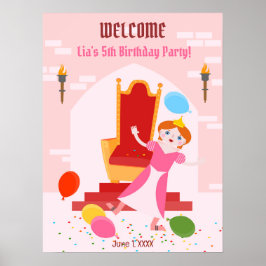 Póster Fiesta de Cumpleaños de Niña Princesa Real