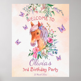 Póster Fiesta de cumpleaños de niñas de caballos bebé de