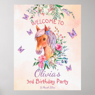 Póster Fiesta de cumpleaños de niñas de caballos bebé de 