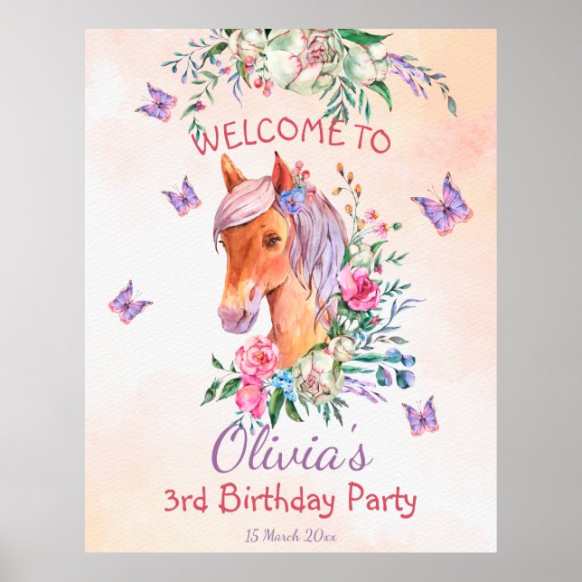 Póster Fiesta de cumpleaños de niñas de caballos bebé de  (Frente)