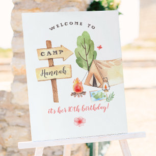 Póster Fiesta de cumpleaños de niñas de camping en el pat