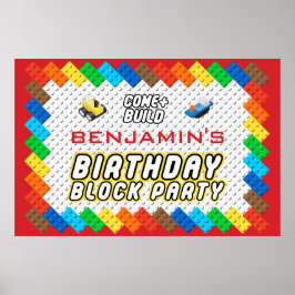 Póster Fiesta de cumpleaños de niño bloquea Fiesta constr