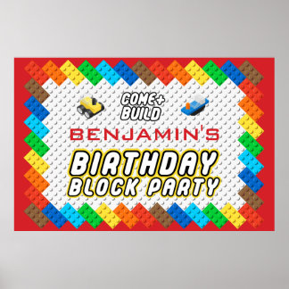 Póster Fiesta de cumpleaños de niño bloquea Fiesta constr