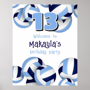Póster fiesta de cumpleaños de niños con vóley azul marin