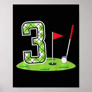 Póster Fiesta de cumpleaños de niños de 3 años Golf Niño 