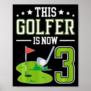 Póster Fiesta de cumpleaños de niños de 3 años Golf Niño