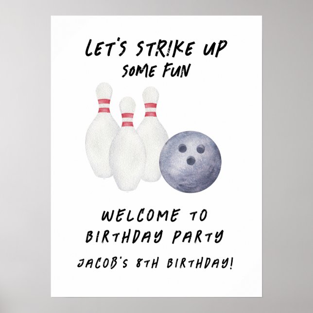 Póster Fiesta de cumpleaños de niños de bolos (Frente)