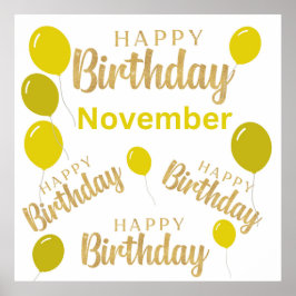 Póster Fiesta de cumpleaños de noviembre amarillo