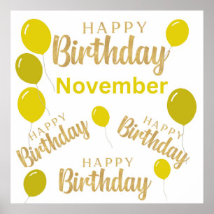Póster Fiesta de cumpleaños de noviembre amarillo