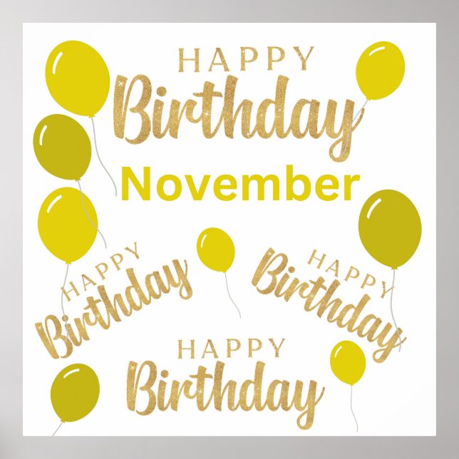 Póster Fiesta de cumpleaños de noviembre amarillo (Frente)