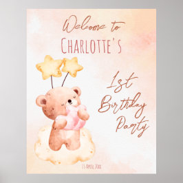 Póster Fiesta de cumpleaños de oso dulce personalizada