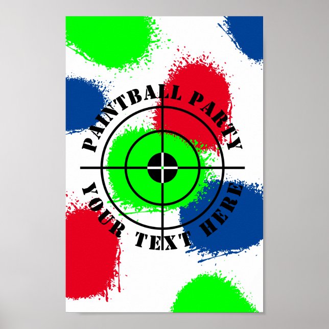 Póster Fiesta de cumpleaños de paintball personalizada co (Frente)