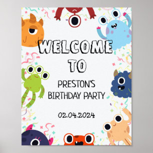 Póster Fiesta de cumpleaños de pequeños monstruos para to