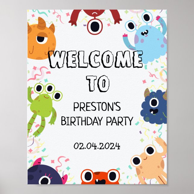 Póster Fiesta de cumpleaños de pequeños monstruos para to (Frente)