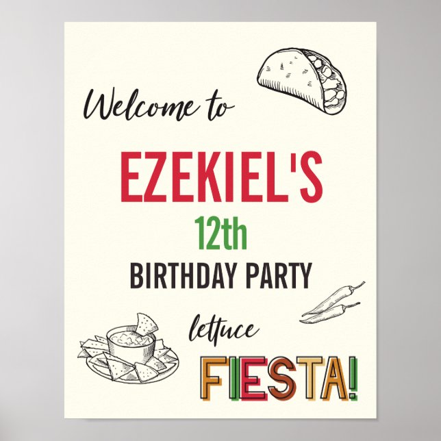 Póster Fiesta de cumpleaños de Sign Taco de bienvenida (Frente)