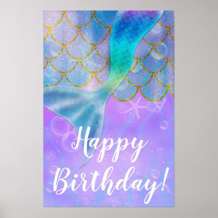 Póster Fiesta de Cumpleaños de Sirena Brillo Perla Irisad
