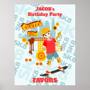 Póster Fiesta de cumpleaños de Skate Park Fun Boy